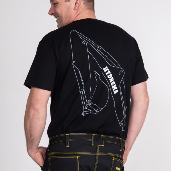 man wearing hydrema t-shirt - rear